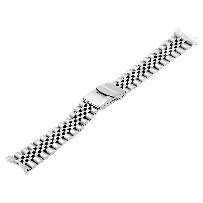 Juntan سوار ساعة معدني مرن من الفولاذ المقاوم للصدأ مع نهايات منحنية مقاس 20mm 22mm 23mm 24mm مع قفل مزدوج قابل للطي باللونين الفضي والأسود (24mm، فضي) - Image 3